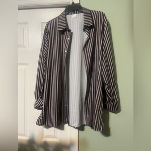 SHEIN Black & Cream Vertical Stripe Button-Up Blouse